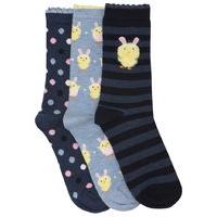 Ladies Cotton Rich Easter Chick Stripe And Dot Design Everyday Ankle Socks - 3 Pack - Multicolour
