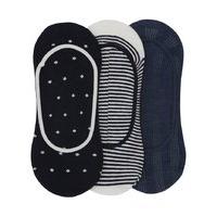 Ladies Stripe And Spot Footlet Socks Pack Of Three Pairs Cotton Blend No Show Socks - Navy