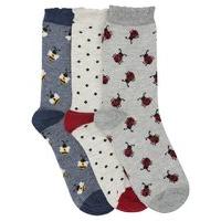 Ladies Cotton Rich Pack of 3 Ladybird Polka Dot and Bee Design Ankle Socks - Multicolour