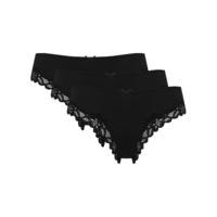 Ladies lingerie plain lace trim microfibre stretch high leg briefs - 3 pack - Black
