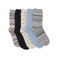 Ladies Cotton Rich Mixed Plain And Pattern Design Comfy Everyday Ankle Socks - 5 Pack - Multicolour