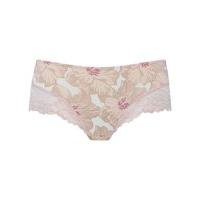 Ladies cotton microfibre stretch floral print lace trim brazilian boxer briefs - Pink