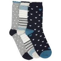 Ladies Cotton Rich Ankle Sock 3 Pack in a Mix of Heart Polka Dot and Stripe Patterns - Multicolour