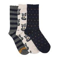 Ladies Soft Cotton Rich Racoon Stripe and Spot Pattern Ankle Socks 3 Pack - Navy