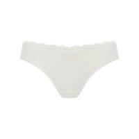 Ladies high leg full coverage microfibre stretch lace trim midi briefs - Ivory