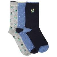 Ladies Pack of 3 Flower and Spot Ankle Socks Three Pack with Scalloped Hem - Multicolour