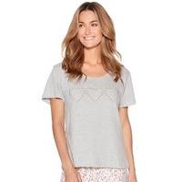 Ladies cotton jersey short sleeve scoop neck lace heart print mix and match pyjama top - Grey