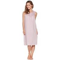 Ladies cotton blend knee length sleeveless floral embroidered woven nightdress - Pink