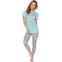 Ladies stretch cotton butterfly print short sleeve longline t-shirt and leggings pyjama set - Mint