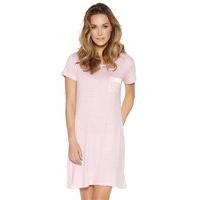 Ladies Short Sleeve Soft Stretch Polka Dot Print lightweight Jersey Nightdress With Chest Pocket - Pink