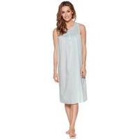 Ladies cotton blend knee length sleeveless floral embroidered woven nightdress - Mint
