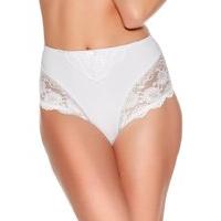 Ladies lingerie floral lace trim bow front slimming high waist control pant brief - White