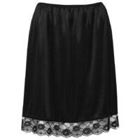 Ladies lingerie black lace floral trim loose half slip skirt - Black