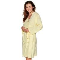 Ladies soft cotton jersey knee length long sleeve tie waist Polka dot spot print robe L - Lemon