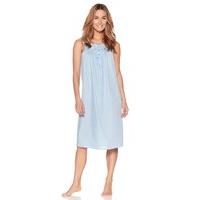 Ladies cotton blend knee length sleeveless floral embroidered woven nightdress - Blue