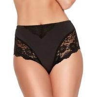 Ladies lingerie floral lace trim bow front slimming high waist control pant brief - Black