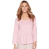 Ladies 100% Cotton 3/4 Sleeve Plain Pink Button Detail Mix And Match Lightweight Pyjama Top - Pink
