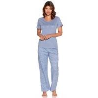 Ladies short sleeve cotton blend love heart print pyjamas - Denim