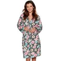 Ladies pure cotton long sleeve knee length Summer floral print jersey robe - Grey Marl