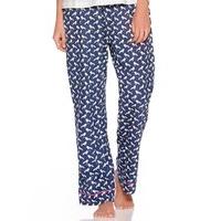 Ladies 100% Cotton Full Length Bird print pyjama trousers With Bow And Elasticated Waist - Navy