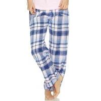 Ladies 100% Cotton Full Length Check Print Elasticated Waist Pyjama Trousers - Lilac