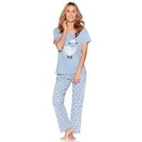 Ladies cotton jersey full length short sleeve scoop neck sheep animal print pyjama set - Denim