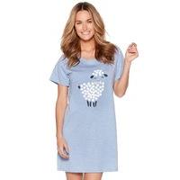 Ladies cotton jersey short sleeve glitter Sheep animal print t-shirt nightdress - Denim
