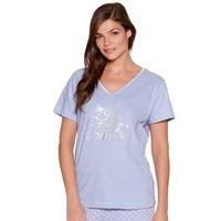 Ladies 100% cotton short sleeve v-neck I love everything about sleep glitter detail pyjama top - Lilac