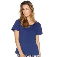 ladies 100 cotton plain navy short sleeve satin trim scoop neck mix an ...