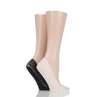Ladies 2 Pair Elle Lace Shoe Liner Socks with Grip