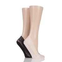 Ladies 2 Pair Elle Lace Shoe Liner Socks with Grip