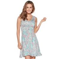 Ladies stretch jersey knee length sleeveless floral butterfly print nightdress - Mint