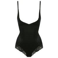 Ladies figure shaping control under bust hourglass contour lace hem bodysuit - Black