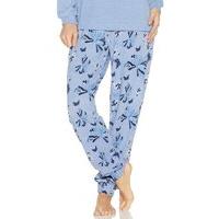 Ladies super soft elasticated waist cuffed ankles butterfly print ribbed loungewear pyjama bottoms - Chambray