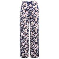 Ladies 100% cotton full length elasticated waist glitter floral print mix and match pyjama trousers - Navy