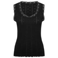ladies black thermal sleeveless vest with lace trim and bow applique b ...