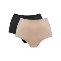 Ladies plain high waist full coverage no vpl Microfibre slimming firm control brief - 2 pack - Black