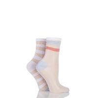 Ladies 2 Pair SockShop Shimmer Striped Sheer Pop Socks