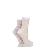 ladies 2 pair sockshop shimmer daisy and striped sheer pop socks