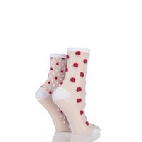 Ladies 2 Pair SockShop Shimmer Rose and Spotty Sheer Pop Socks