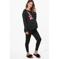 Laura Embroidered Applique Loungewear Set - black