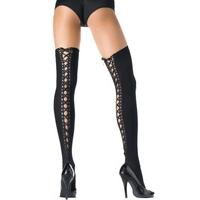 Lace Up Opaque Thigh Highs - Size: One Size