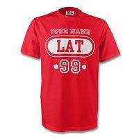 Latvia Lat T-shirt (red) + Your Name