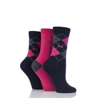 Ladies 3 Pair Pringle Louise Argyle Cotton Socks