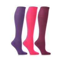 ladies 3 pair elle pearl cotton knee high socks in pinks and purples