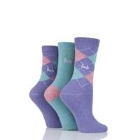 Ladies 3 Pair Pringle Louise Argyle Cotton Socks