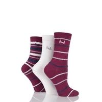 Ladies 3 Pair Pringle Kaye Feathered Stripe and Plain Cotton Socks