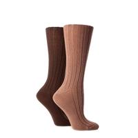 Ladies 2 Pair Jennifer Anderton Plain Ribbed Boot Socks