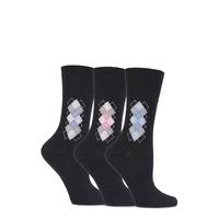 Ladies 3 Pair Gentle Grip Argyle Cotton Socks