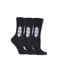 ladies 3 pair gentle grip argyle cotton socks